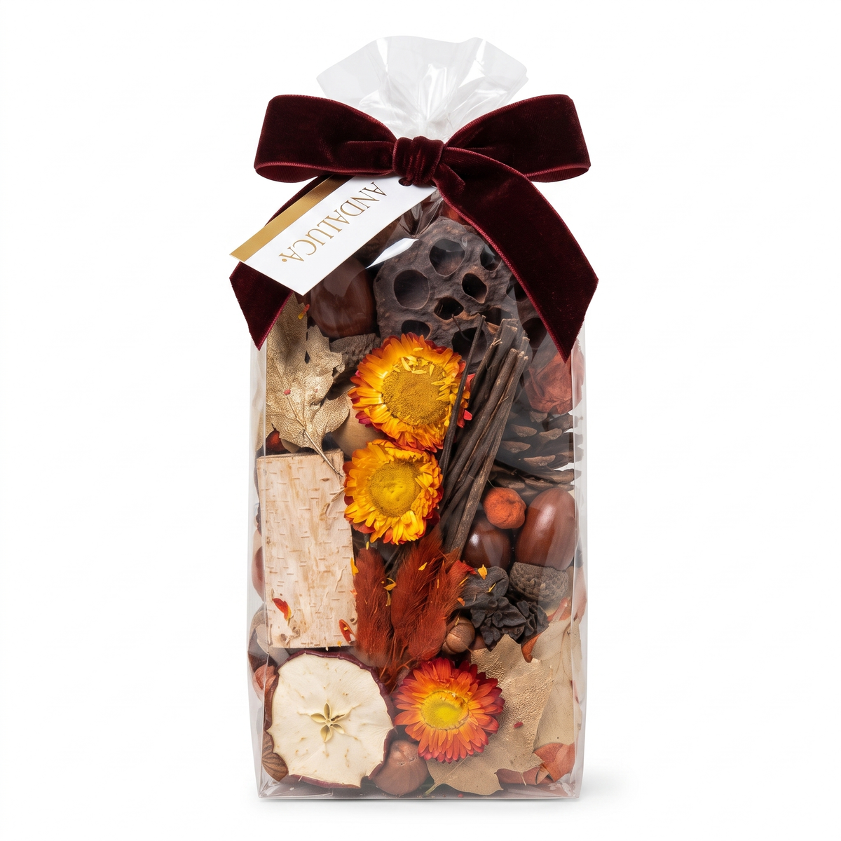 Colorful Harvest Petals Potpourri from Heartfelt Gifts, featuring dried floral and herbal ingredients in a decorative arrangement.