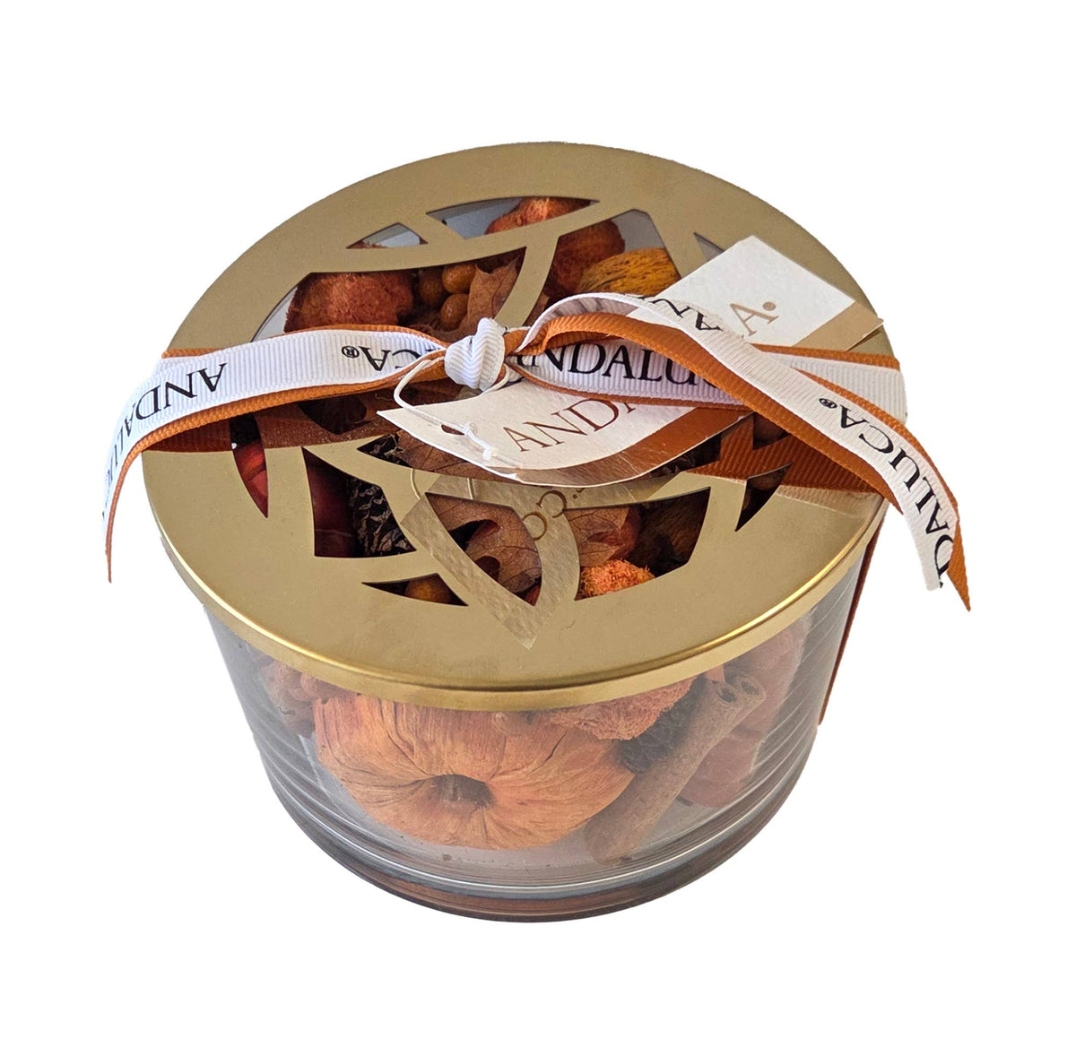 Heartfelt Gifts Pumpkin Harvest Potpourri in a decorative bowl with dried pumpkin and autumnal accents on a rustic table