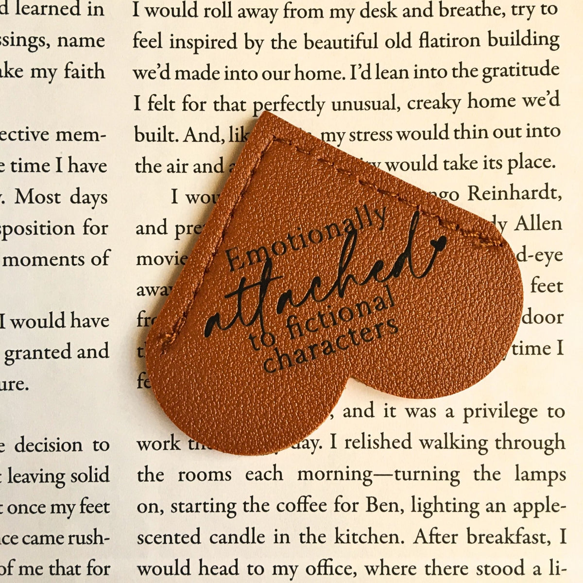 Leather bookmark featuring a heart design, from Heartfelt Gifts, perfect for marking pages of favorite fictional stories.