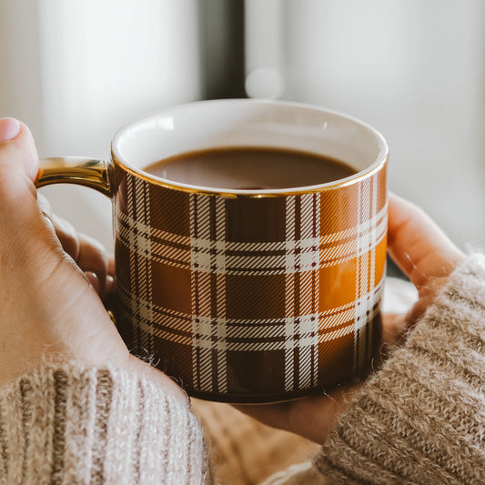 Heartfelt Gifts Autumn Comfort Gift Box with plaid mug and cozy autumn-themed items in a stylish gift set.