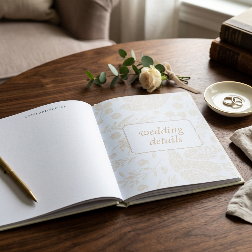 Heartfelt Gifts engagement journal with elegant wedding details design on the cover, perfect for documenting special moments.